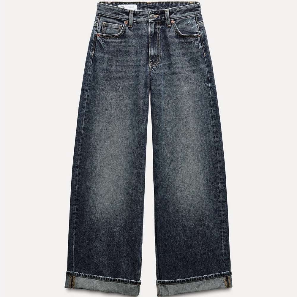 ZARA TRF RELAXED FOLD UP LOW-RISE JEANS